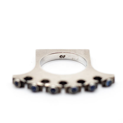 Synthetic Sapphire Vintage Machine Age Silver Ring