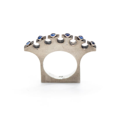 Synthetic Sapphire Vintage Machine Age Silver Ring