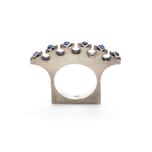 Synthetic Sapphire Vintage Machine Age Silver Ring