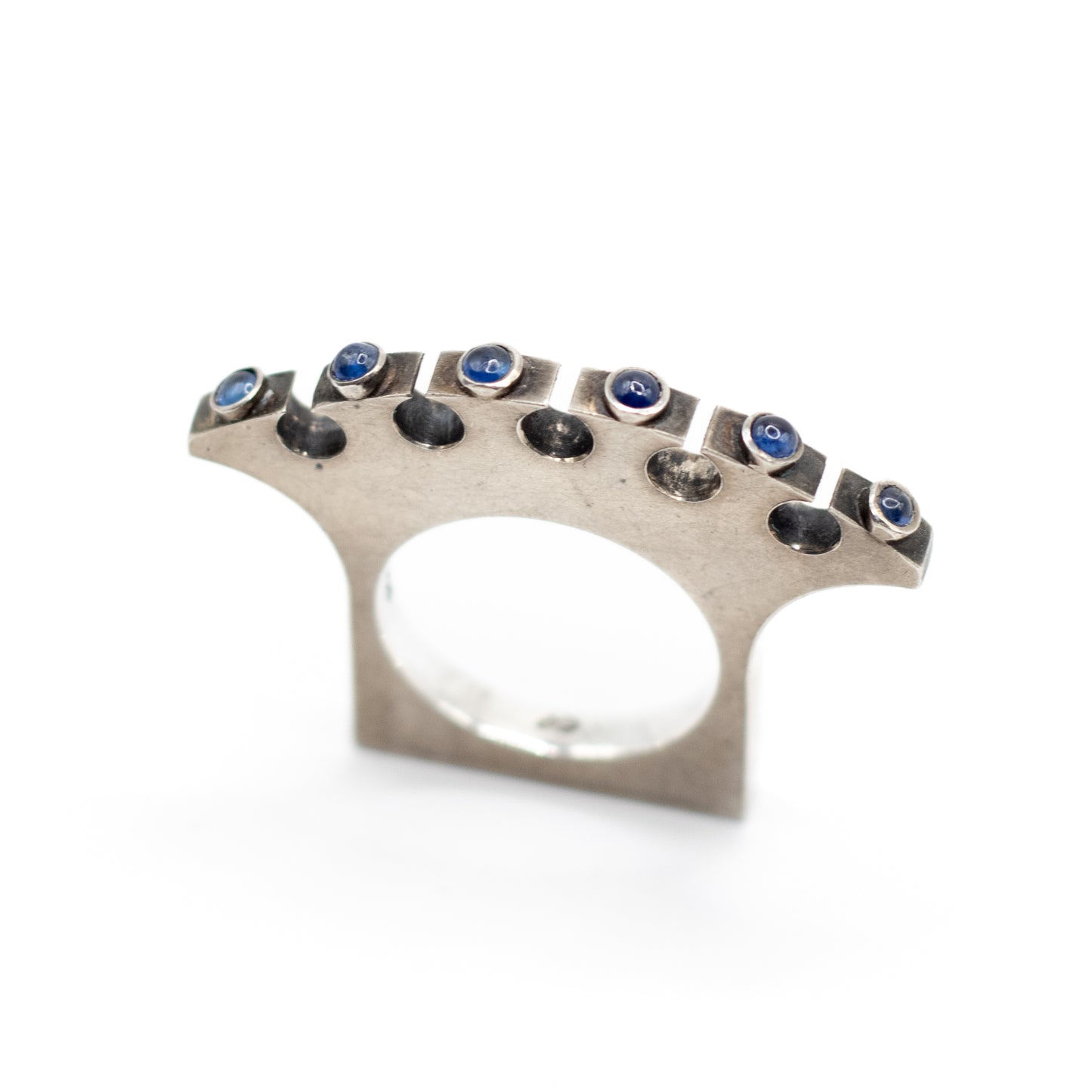 Synthetic Sapphire Vintage Machine Age Silver Ring