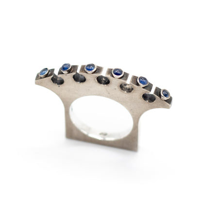 Synthetic Sapphire Vintage Machine Age Silver Ring