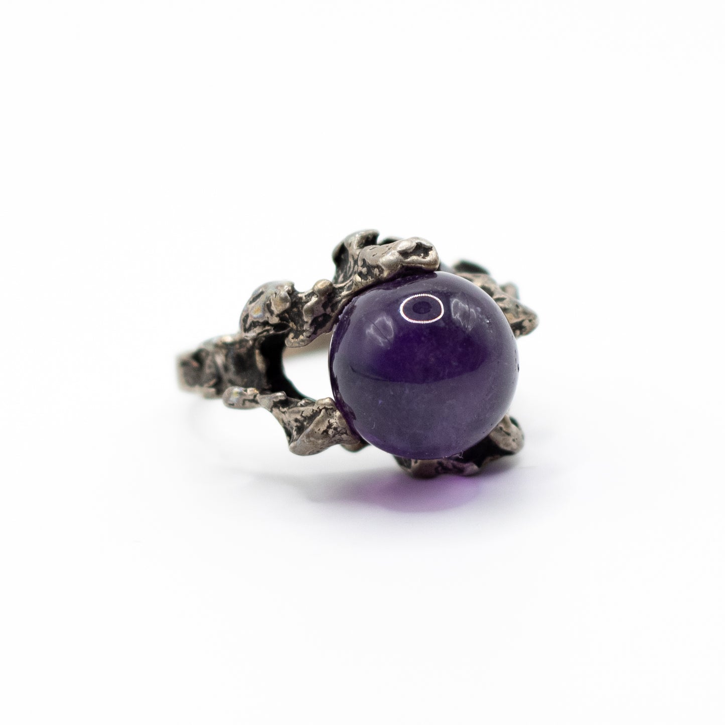 Niels Erik From Vintage Brutalist Sterling Silver Ring with Amethyst Sphere