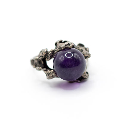 Niels Erik From Vintage Brutalist Sterling Silver Ring with Amethyst Sphere