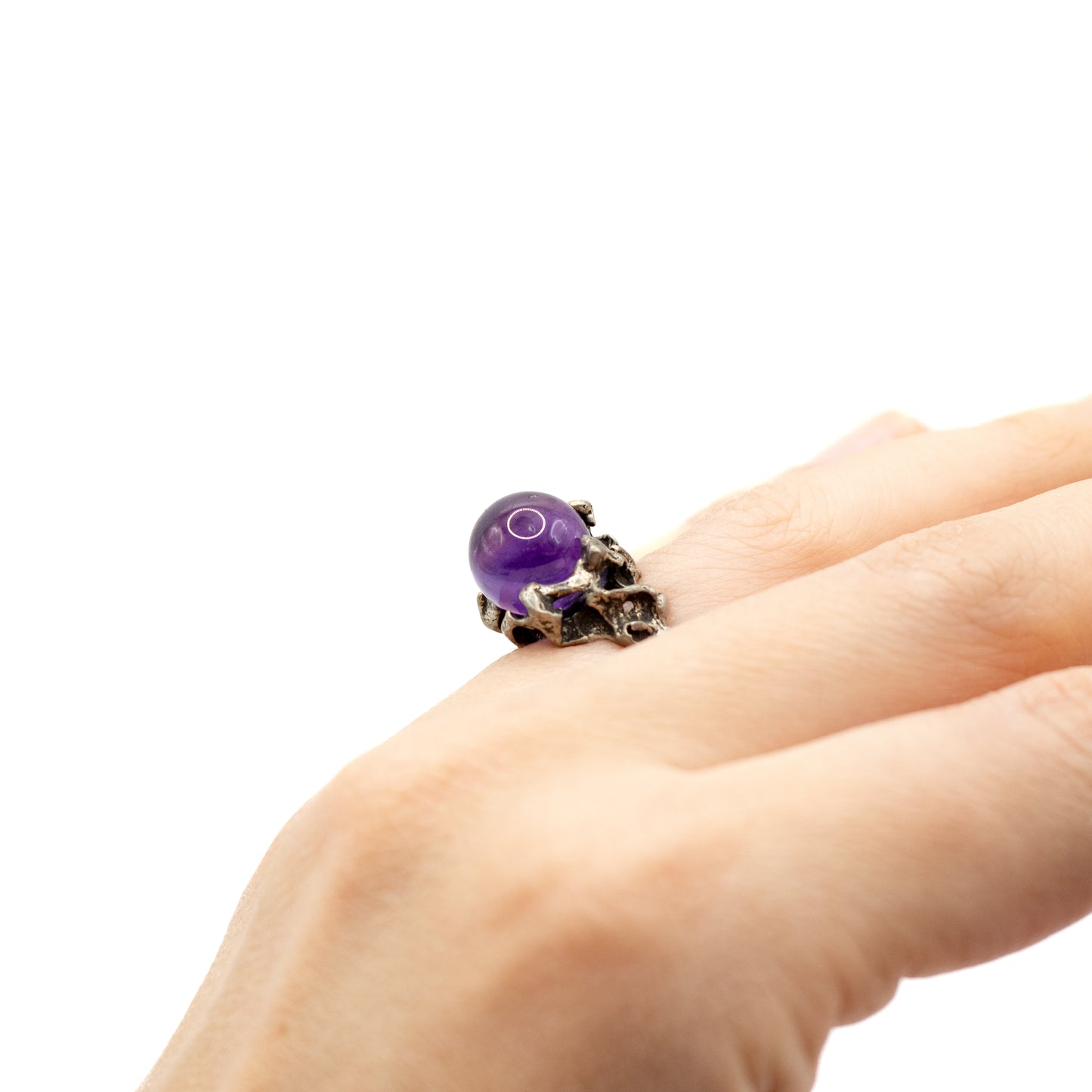 Niels Erik From Vintage Brutalist Sterling Silver Ring with Amethyst Sphere