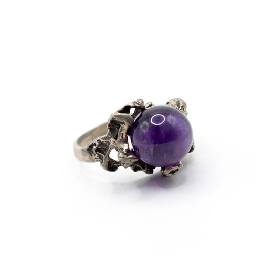 Niels Erik From Vintage Brutalist Sterling Silver Ring with Amethyst Sphere