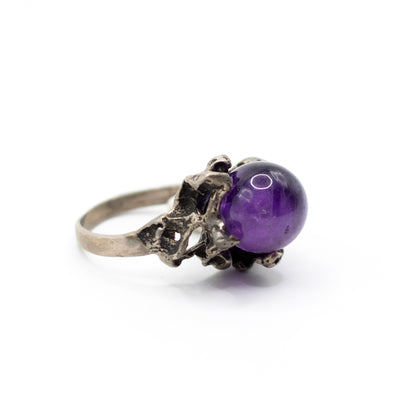 Niels Erik From Vintage Brutalist Sterling Silver Ring with Amethyst Sphere
