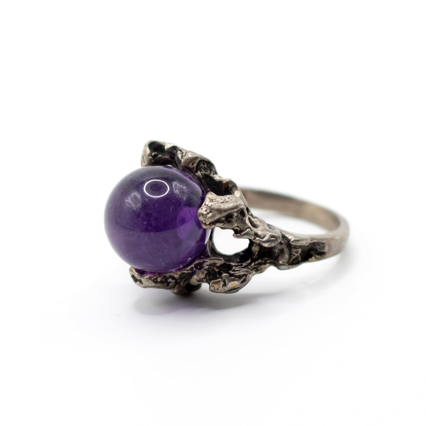 Niels Erik From Vintage Brutalist Sterling Silver Ring with Amethyst Sphere