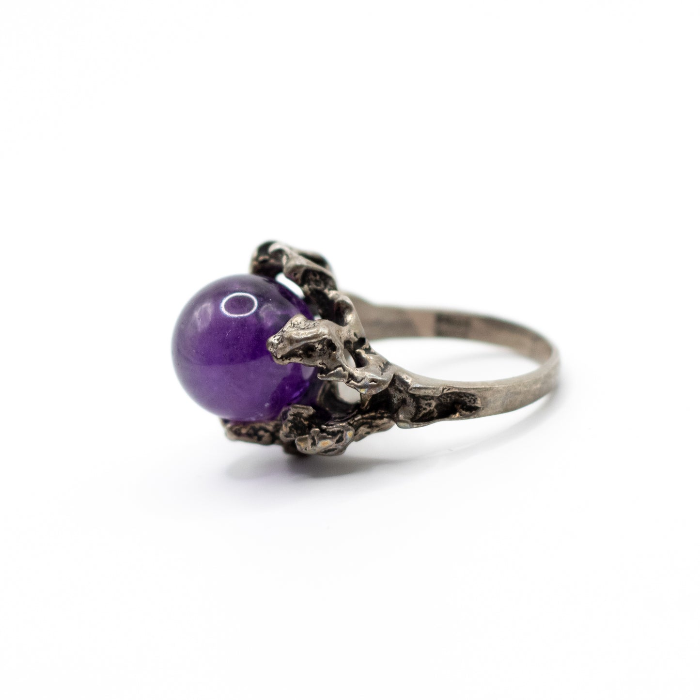 Niels Erik From Vintage Brutalist Sterling Silver Ring with Amethyst Sphere