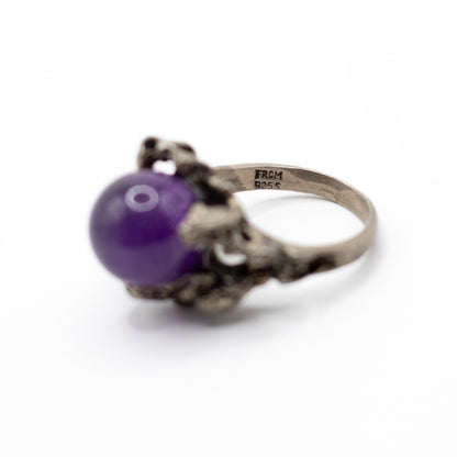 Niels Erik From Vintage Brutalist Sterling Silver Ring with Amethyst Sphere