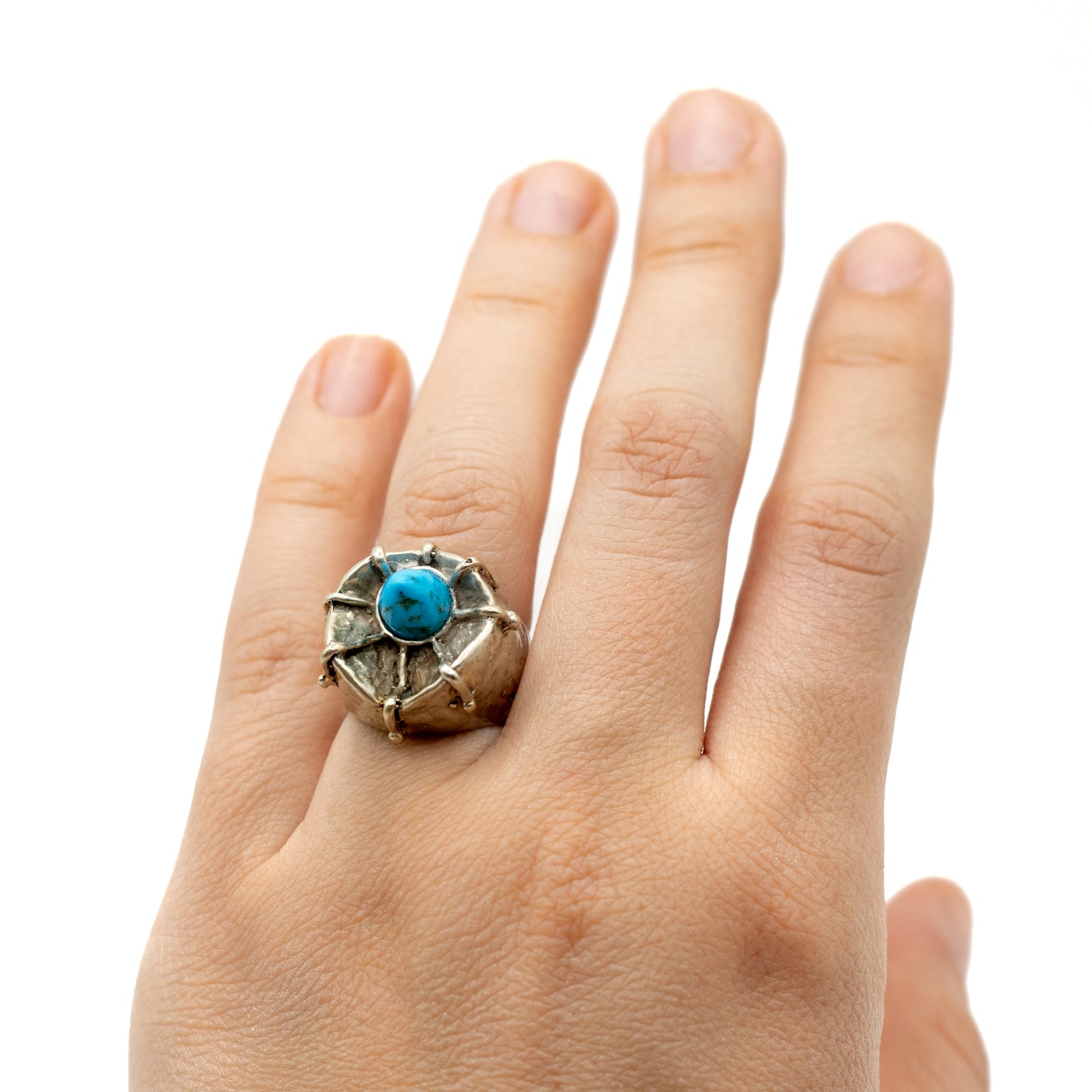 Brutalist Vintage Sterling Silver Statement Ring with Turquoise or Dyed Blue Howlite