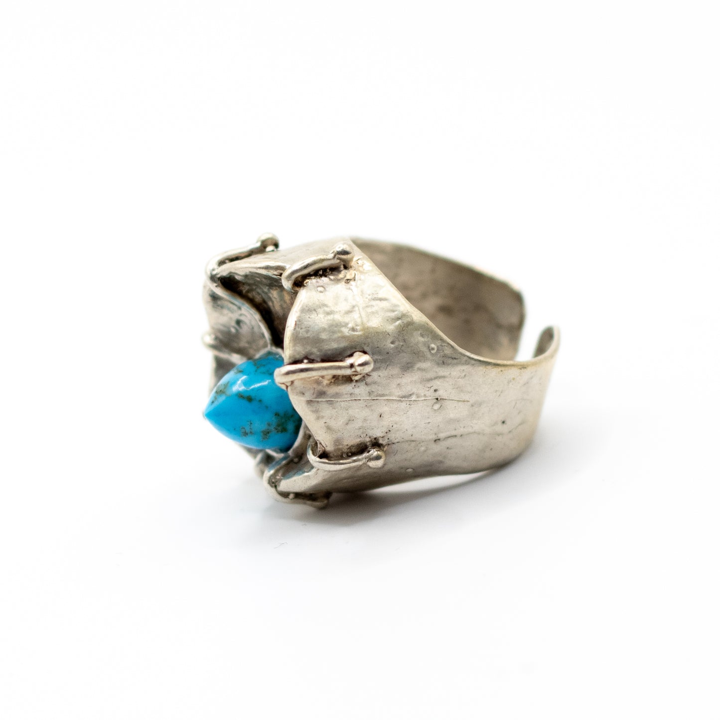 Brutalist Vintage Sterling Silver Statement Ring with Turquoise or Dyed Blue Howlite