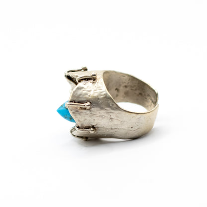Brutalist Vintage Sterling Silver Statement Ring with Turquoise or Dyed Blue Howlite