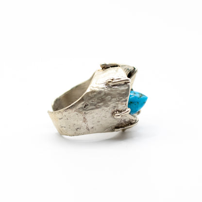 Brutalist Vintage Sterling Silver Statement Ring with Turquoise or Dyed Blue Howlite