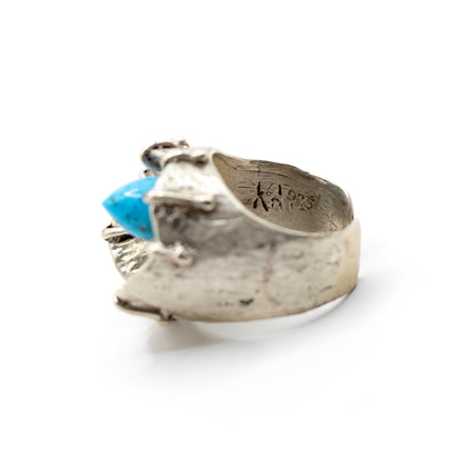 Brutalist Vintage Sterling Silver Statement Ring with Turquoise or Dyed Blue Howlite