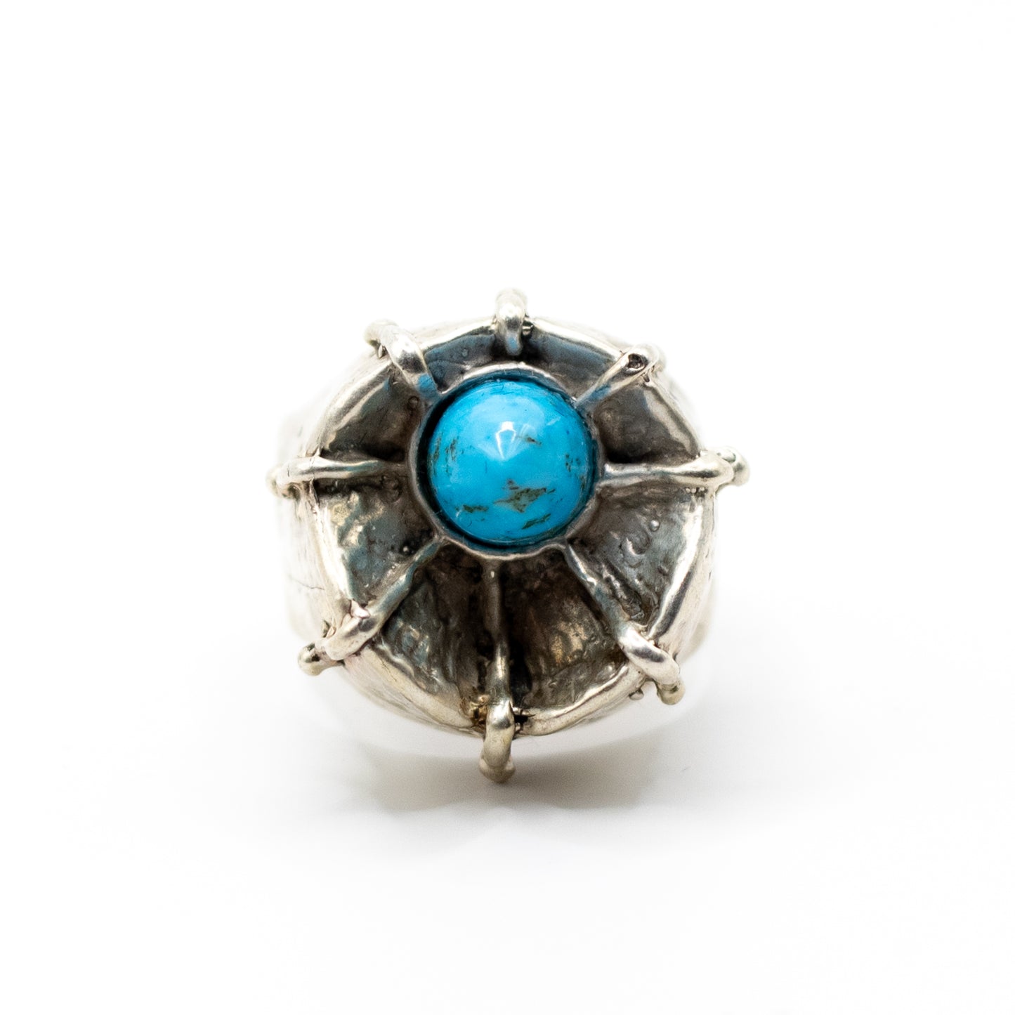 Brutalist Vintage Sterling Silver Statement Ring with Turquoise or Dyed Blue Howlite