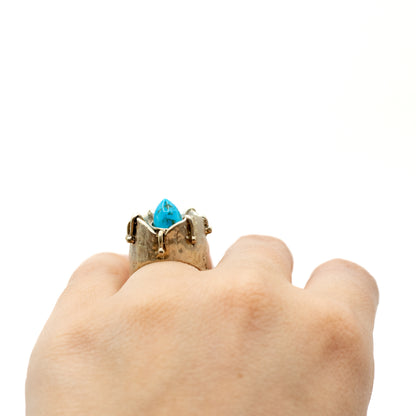 Brutalist Vintage Sterling Silver Statement Ring with Turquoise or Dyed Blue Howlite