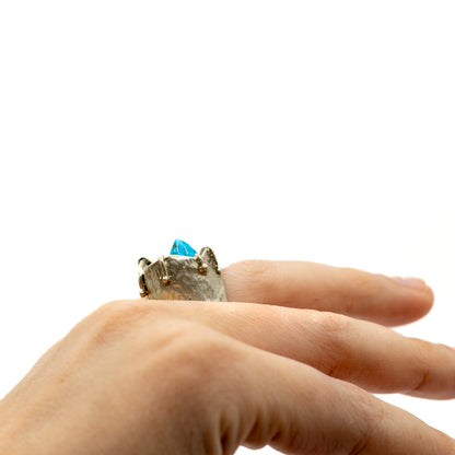 Brutalist Vintage Sterling Silver Statement Ring with Turquoise or Dyed Blue Howlite