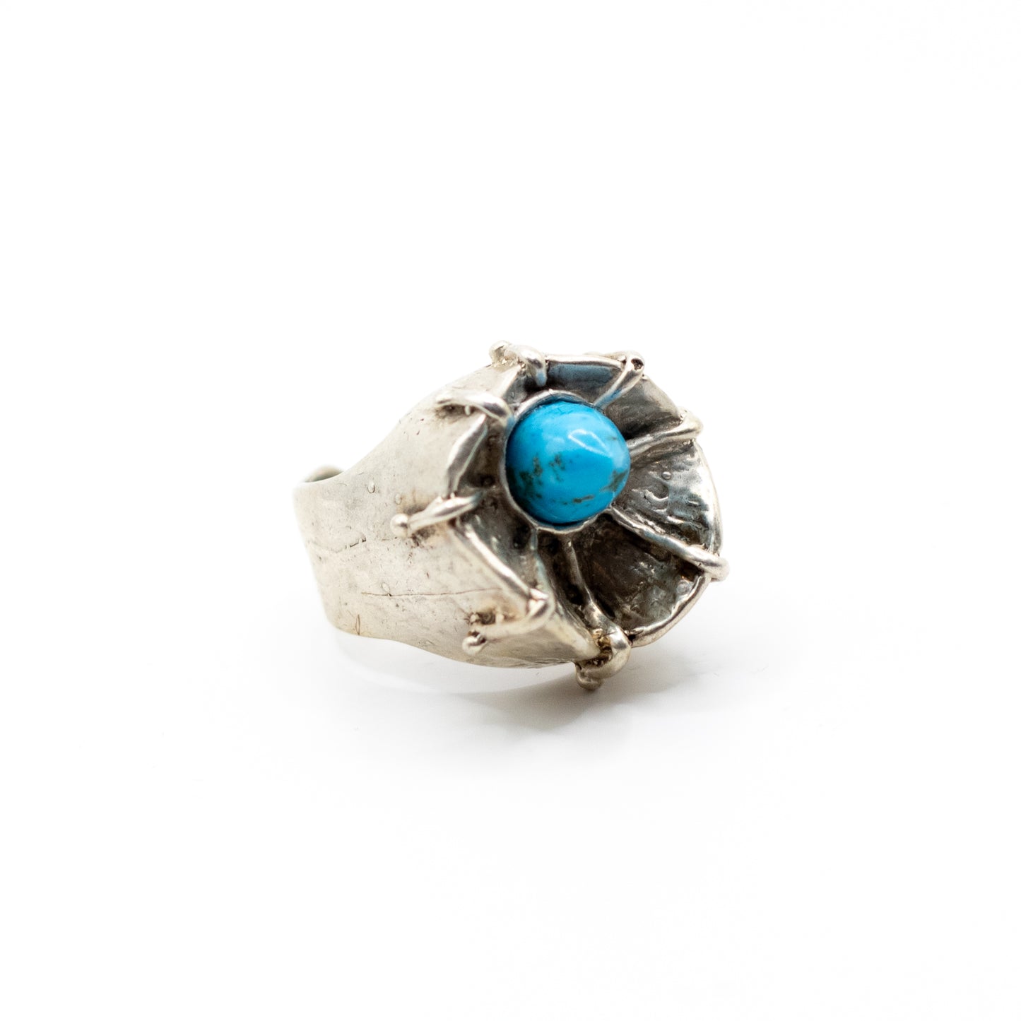 Brutalist Vintage Sterling Silver Statement Ring with Turquoise or Dyed Blue Howlite