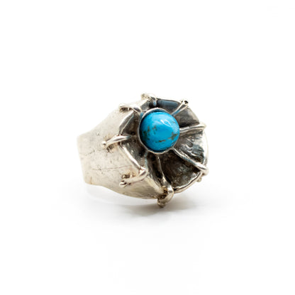 Brutalist Vintage Sterling Silver Statement Ring with Turquoise or Dyed Blue Howlite