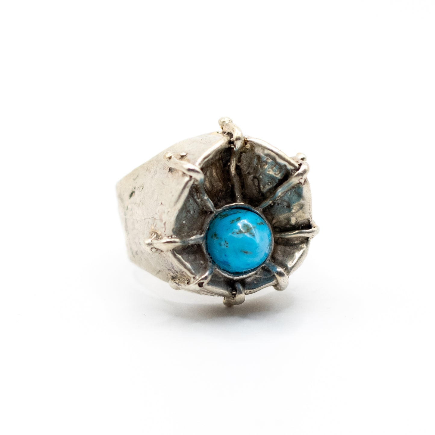 Brutalist Vintage Sterling Silver Statement Ring with Turquoise or Dyed Blue Howlite