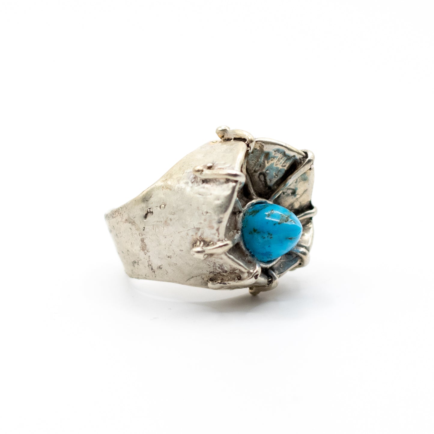 Brutalist Vintage Sterling Silver Statement Ring with Turquoise or Dyed Blue Howlite
