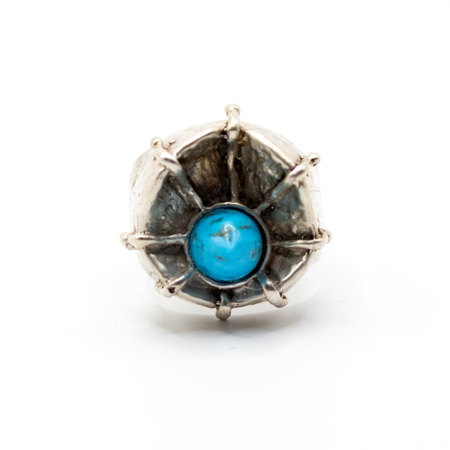 Brutalist Vintage Sterling Silver Statement Ring with Turquoise or Dyed Blue Howlite