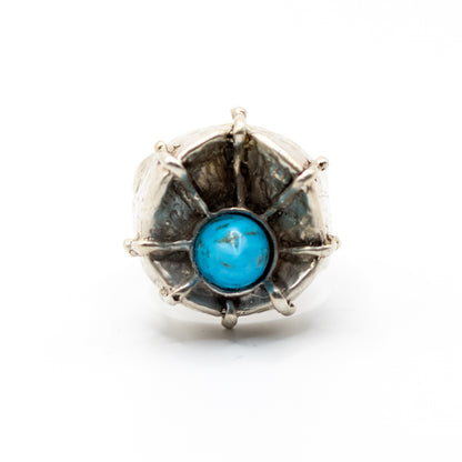 Brutalist Vintage Sterling Silver Statement Ring with Turquoise or Dyed Blue Howlite