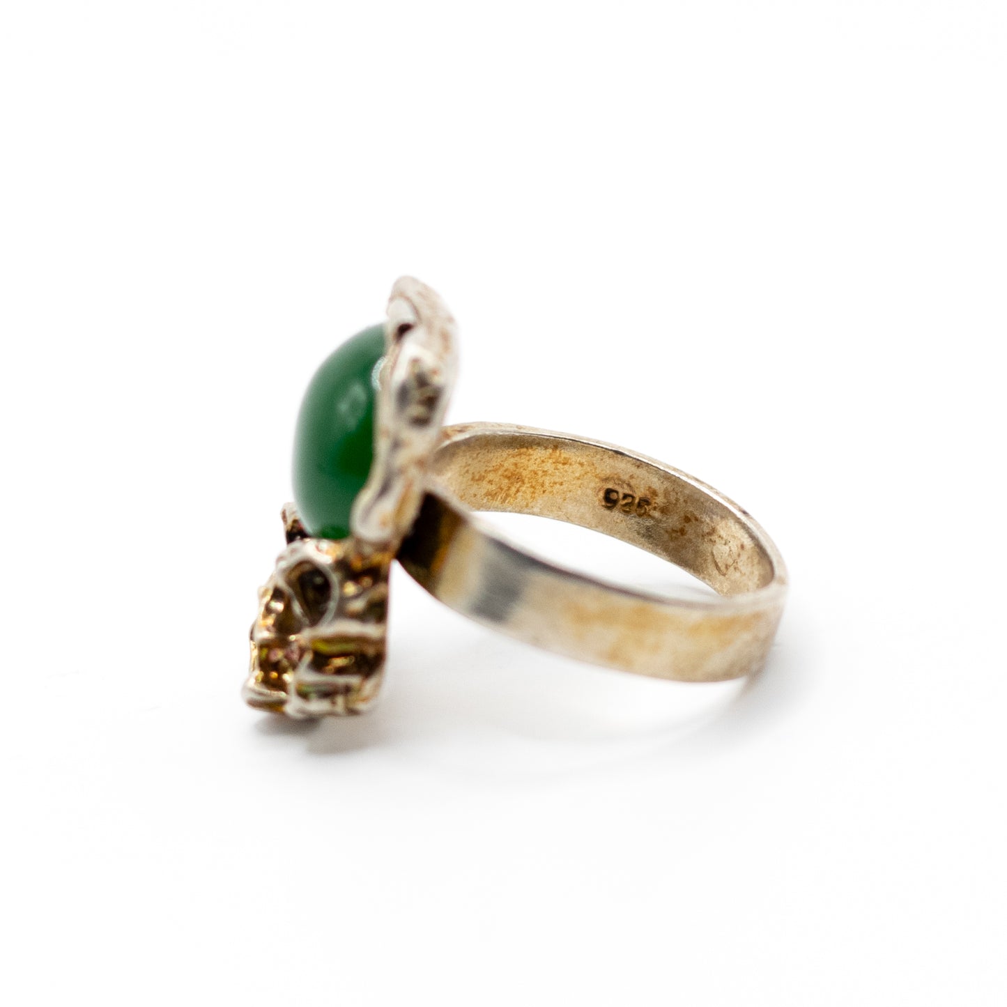 Brutalist Vintage Sterling Silver Ring with Green Chalcedony
