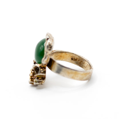 Brutalist Vintage Sterling Silver Ring with Green Chalcedony
