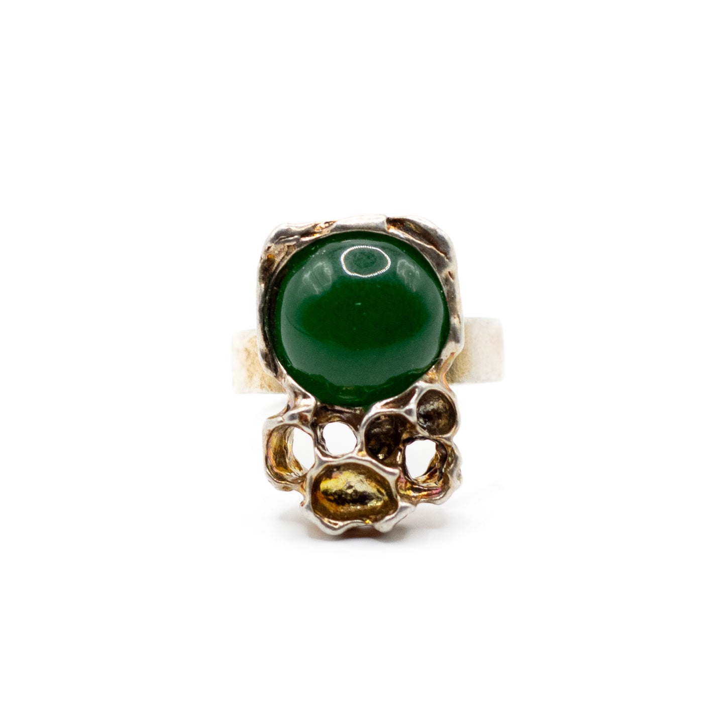 Brutalist Vintage Sterling Silver Ring with Green Chalcedony