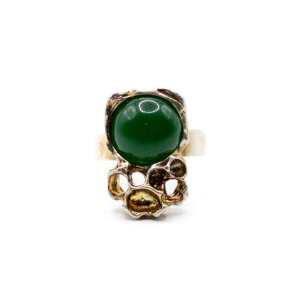 Brutalist Vintage Sterling Silver Ring with Green Chalcedony