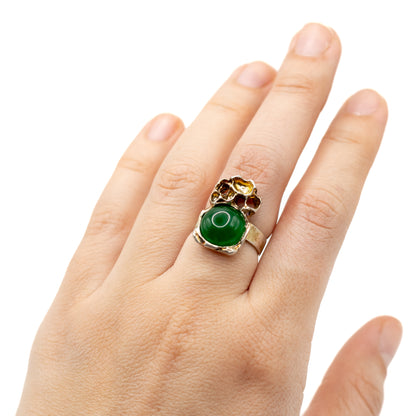 Brutalist Vintage Sterling Silver Ring with Green Chalcedony