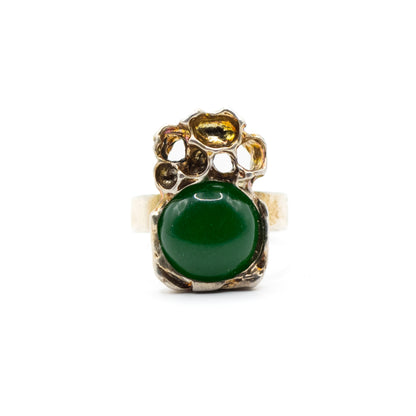 Brutalist Vintage Sterling Silver Ring with Green Chalcedony