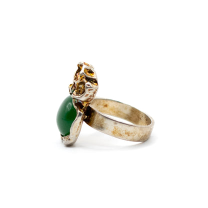 Brutalist Vintage Sterling Silver Ring with Green Chalcedony