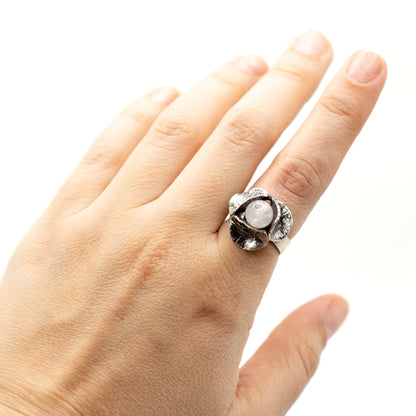 Perli Rosenquarz Silber Vintage Modernist Ring