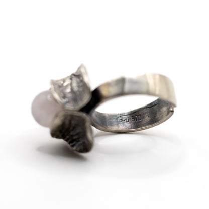 Perli Rosenquarz Silber Vintage Modernist Ring