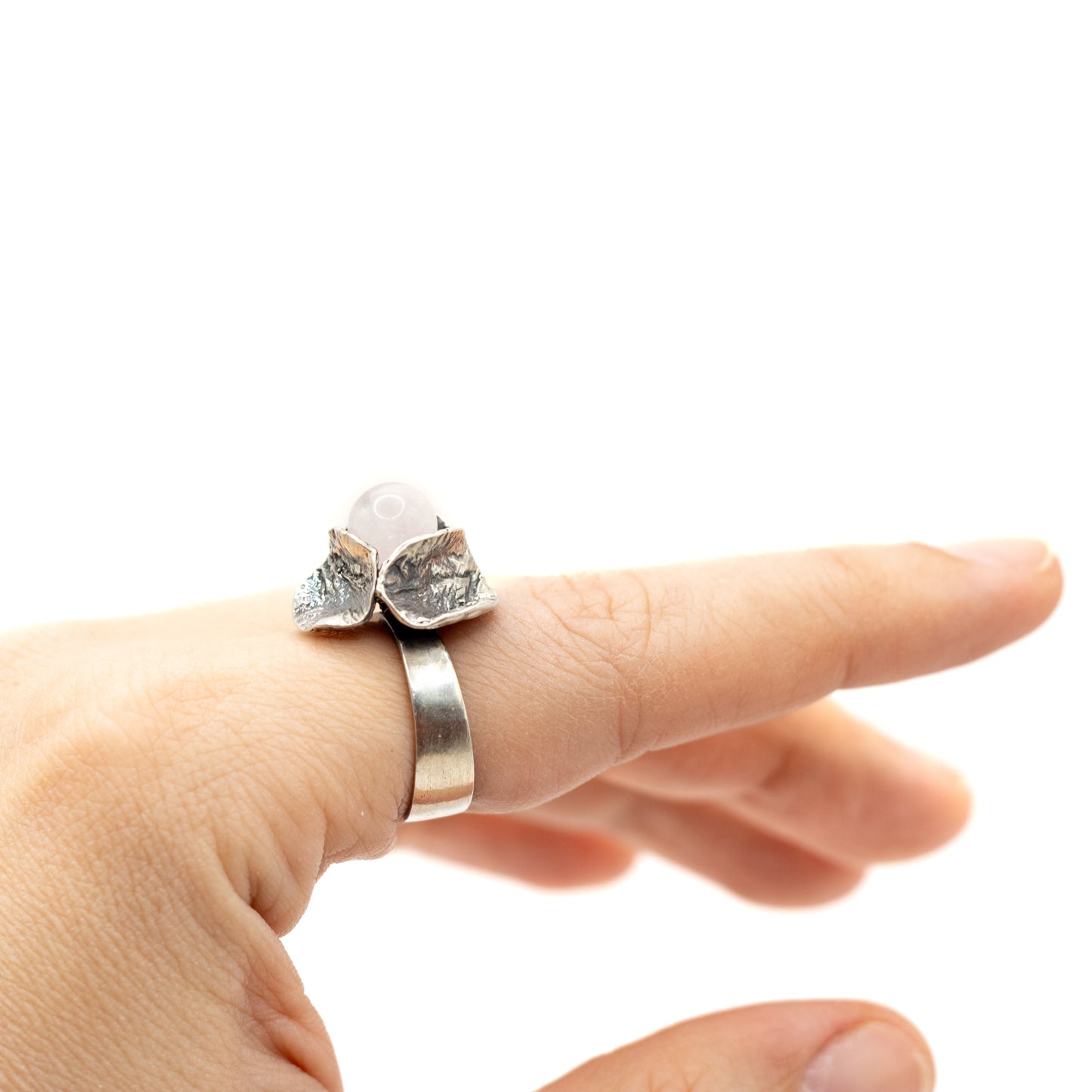 Perli Rosenquarz Silber Vintage Modernist Ring