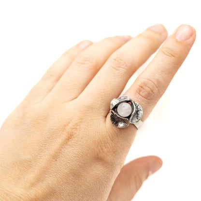 Perli Rosenquarz Silber Vintage Modernist Ring