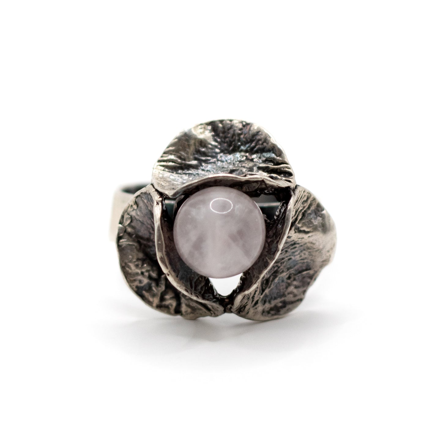 Perli Rosenquarz Silber Vintage Modernist Ring
