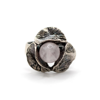 Perli Rosenquarz Silber Vintage Modernist Ring