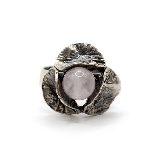 Perli Rose Quartz Silver Vintage Modernist Ring