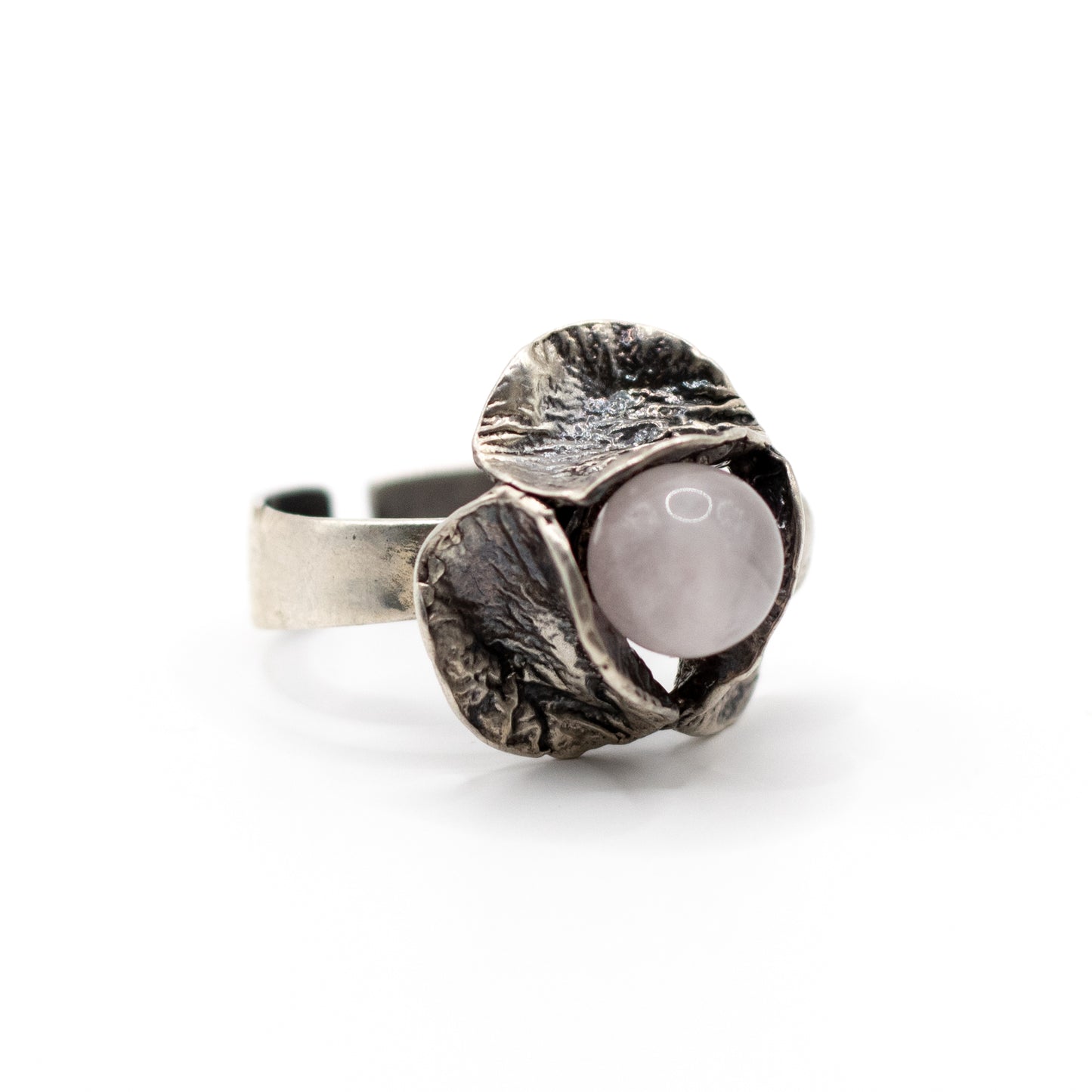 Perli Rosenquarz Silber Vintage Modernist Ring