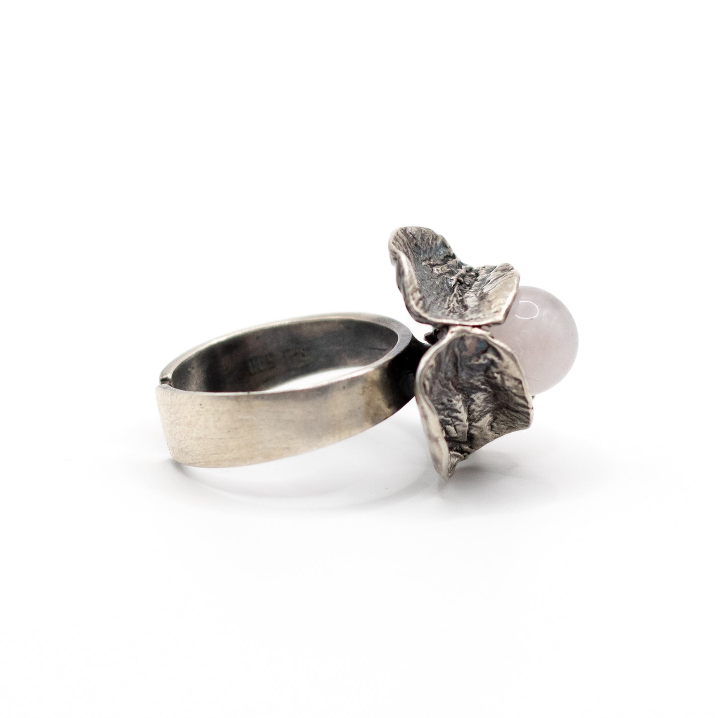 Perli Rosenquarz Silber Vintage Modernist Ring