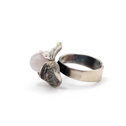 Perli Rosenquarz Silber Vintage Modernist Ring