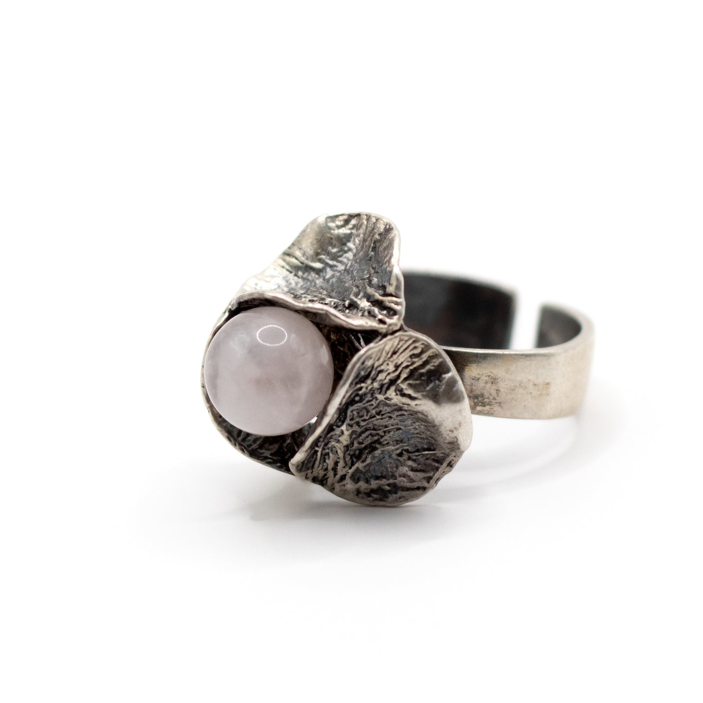 Perli Rosenquarz Silber Vintage Modernist Ring