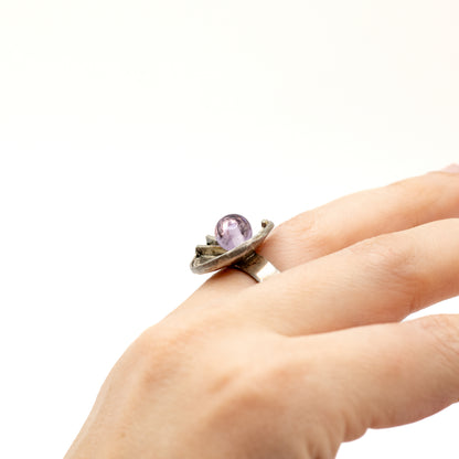 Amethyst Silver Vintage Brutalist Ring