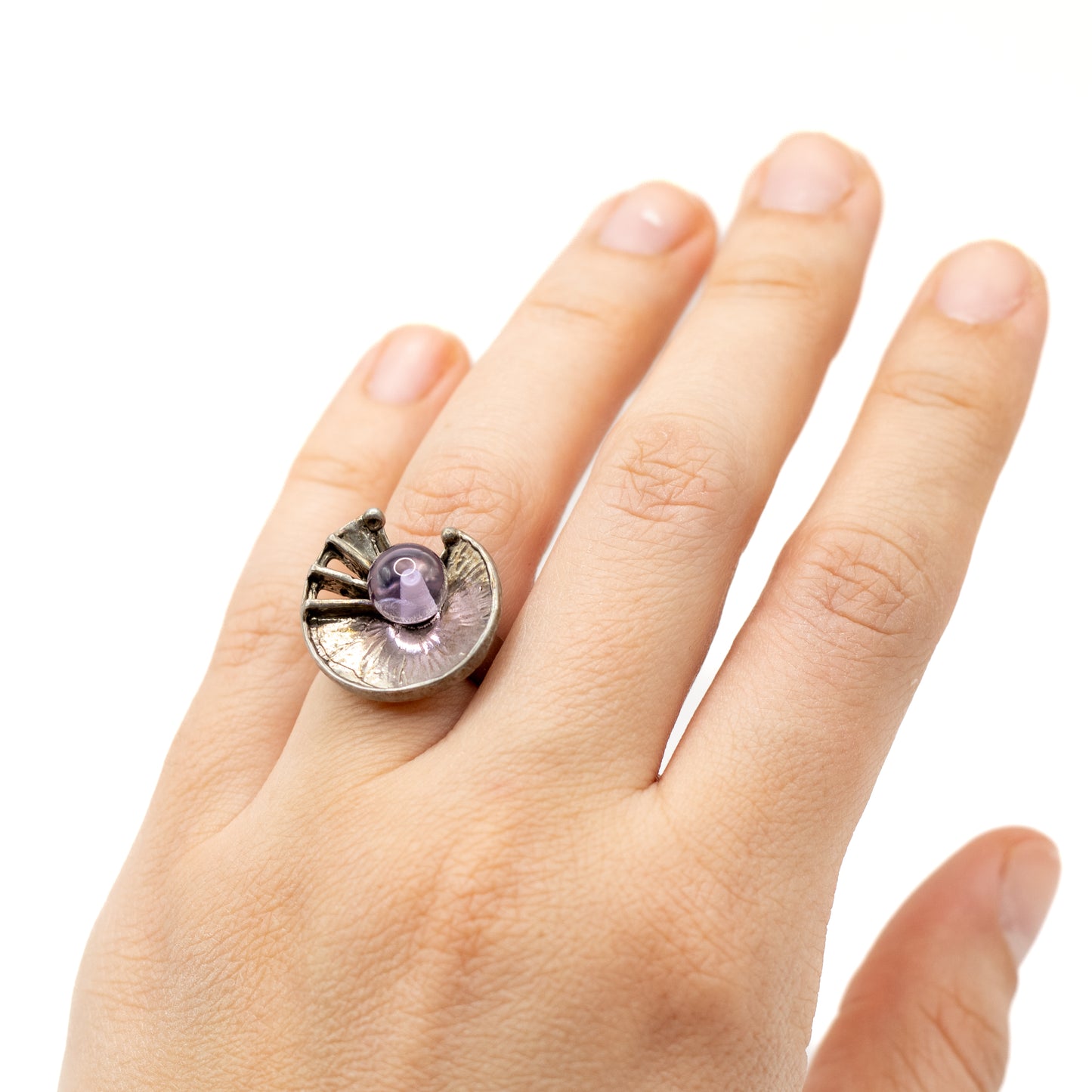 Amethyst Silver Vintage Brutalist Ring