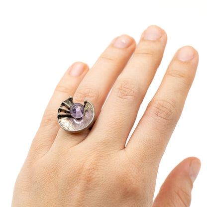 Amethyst Silver Vintage Brutalist Ring