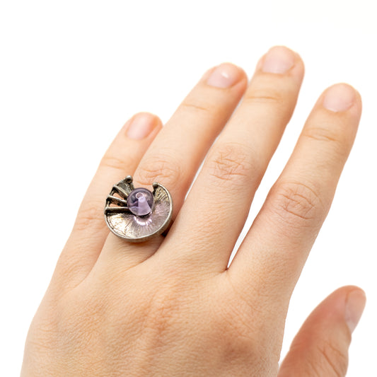 Amethyst Silver Vintage Brutalist Ring