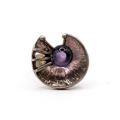 Amethyst Silver Vintage Brutalist Ring
